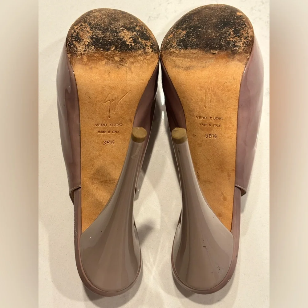Giuseppe Zanotti Beige Patent Leather Peep Toe Slingback Platform Sandals 38.5